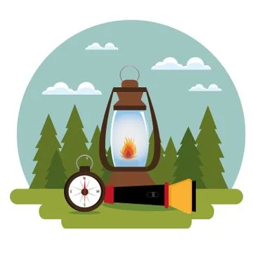 Camping zone with equipment Stock Illustration