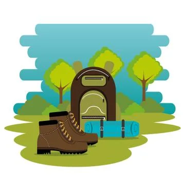 Camping zone with equipment Stock Illustration