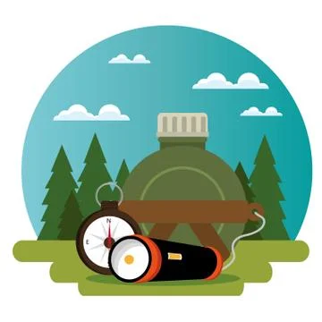 Camping zone with equipment Ilustración de archivo