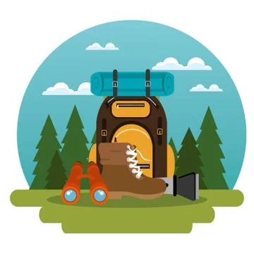 Camping zone with equipment Stock Illustration