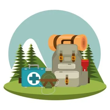 Camping zone with equipment Stock Illustration