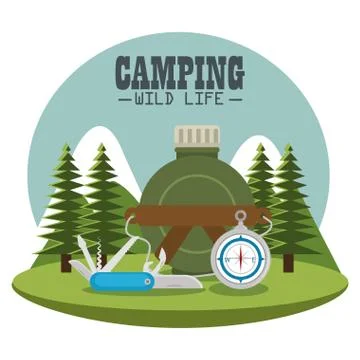 Camping zone with equipment Stock Illustration