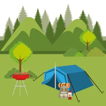 Camping zone with tent scene Stock Illustration