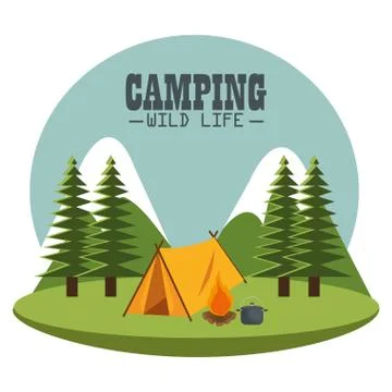 Camping zone with tent scene Stock Illustration