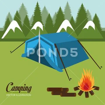 Camping zone with tent scene Stock Illustration