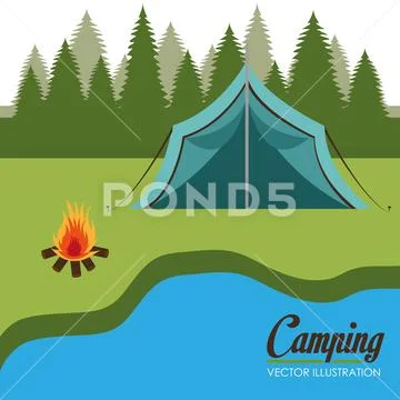 Camping zone with tent scene Stock Illustration
