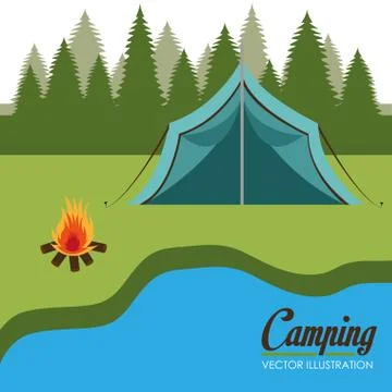 Camping zone with tent scene Stock Illustration