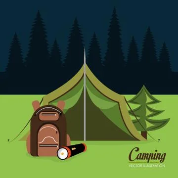 Camping zone with tent scene Stock Illustration