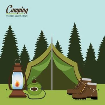 Camping zone with tent scene Stock Illustration
