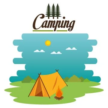 Camping zone with tent scene Stock Illustration