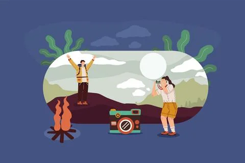 Camping zone with tourists Stock Illustration