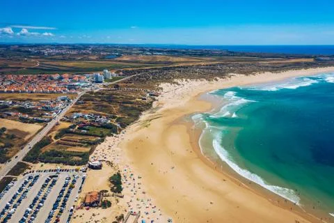 Campismo beach and Dunas beach and Island Baleal near Peniche on the shore of Stock Photos