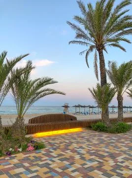 Campoamor sandy beach empty in the evening Stock Photos