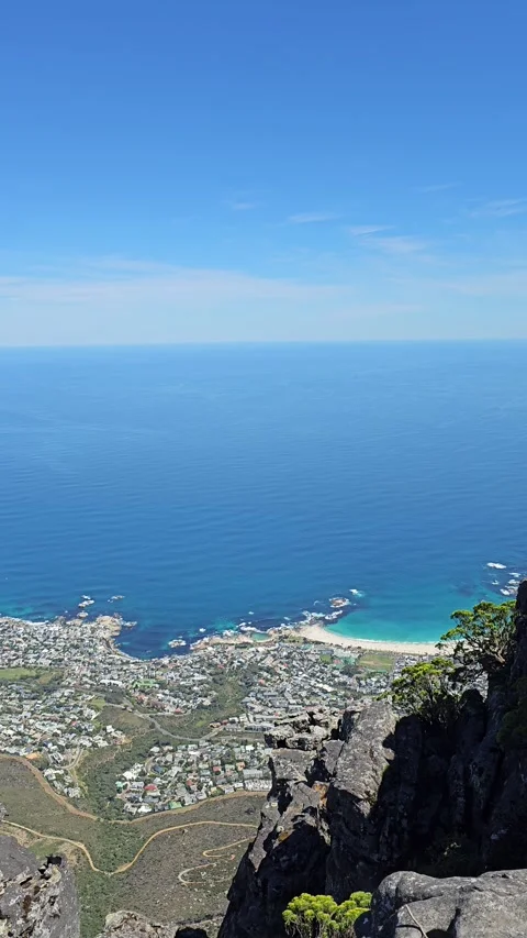 Camps Bay from the Summit, Table Mountain, Cape Town, South Africa – Vertical 8K Stock-Footage 347932221