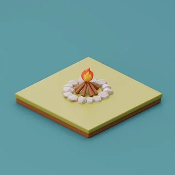 Campsite in nature with campfire, elements for camping, summer camp, travelin Stock Illustration