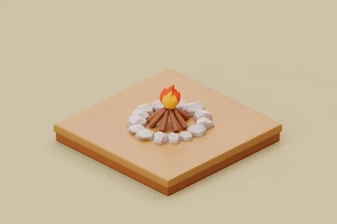 Campsite in nature with campfire, elements for camping, summer camp, travelin Stock Illustration