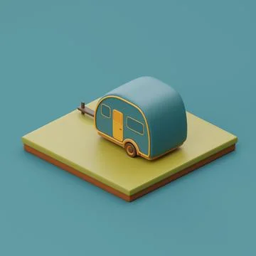 Campsite in nature with camping trailer, elements for camping, summer camp, t Stock Illustration