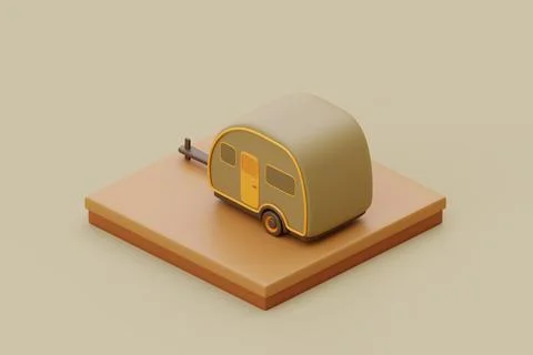 Campsite in nature with camping trailer, elements for camping, summer camp, t Stock Illustration
