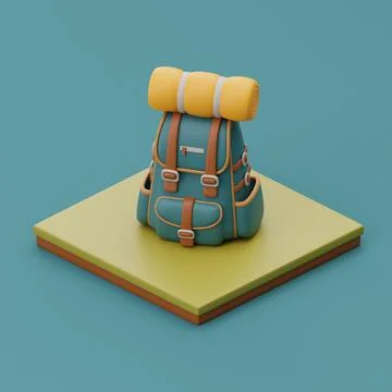 Campsite in nature with travel backpack, elements for camping, summer camp, t Stock Illustration