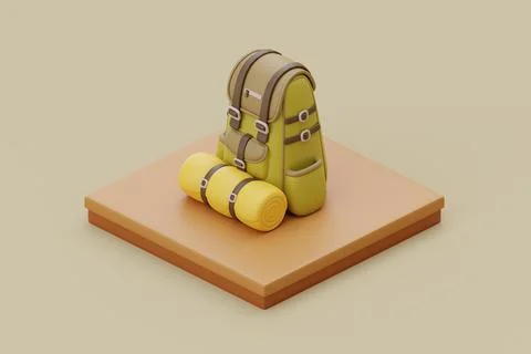 Campsite in nature with travel backpack, elements for camping, summer camp, t Stock Illustration