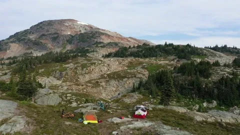 Campsite With View Of Rugged Mountains Stock Footage 168702558
