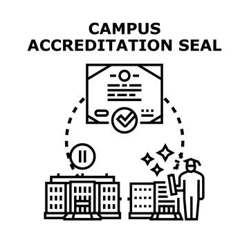 Campus accreditation seal concept selecting university institution process Stock Illustration