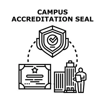 Campus accreditation seal validating educational excellence Stock Illustration