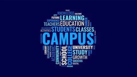 Campus and Education Word Cloud Vector Graphic on Dark Blue Background 스톡 일러스트