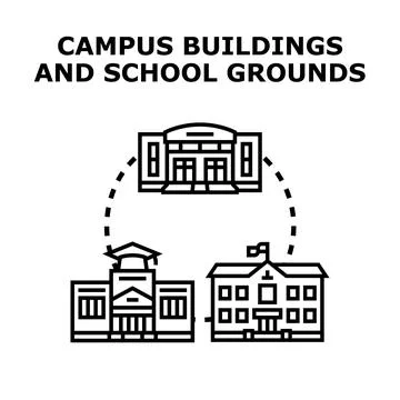Campus buildings and school grounds concept vector Stock Illustration