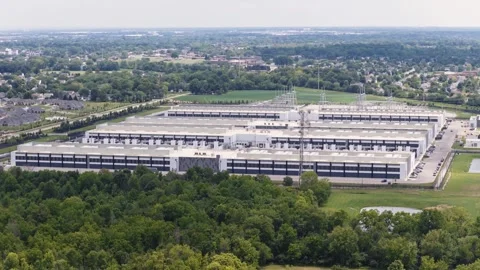 Campus of data centers buildings from drone in Columbus, OH 2026 Stock Footage 340850749