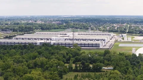 Campus of data centers buildings from drone in Columbus, OH 2026 Stock Footage 340850780
