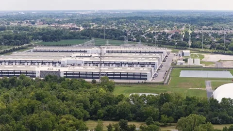 Campus of data centers buildings from drone in Columbus, OH 2026 Stock Footage 340850876