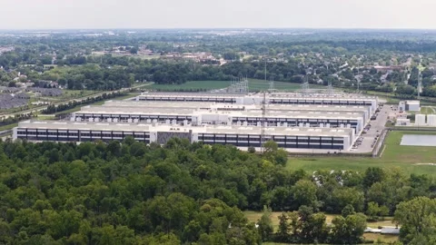 Campus of data centers buildings from drone in Columbus, OH 2026 Stock Footage 340851008