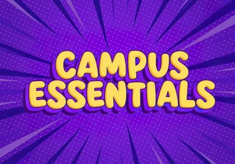 Campus essentials text in bold yellow letters with purple background Stock Illustration