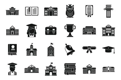 Campus icons set simple vector. University college Stock Illustration