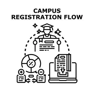 Campus registration flow with student education document process Stock Illustration