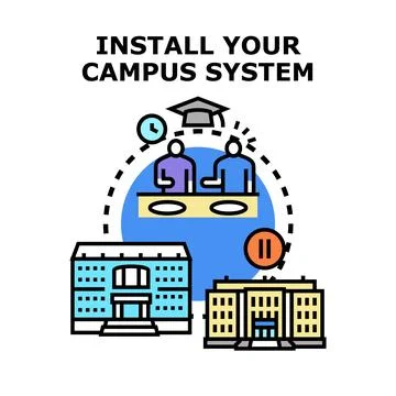 Campus system installation process connecting educational institutions Stockillustratie