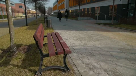 Campus without students - empty bench by the walking promenade. Stock Footage 150902950