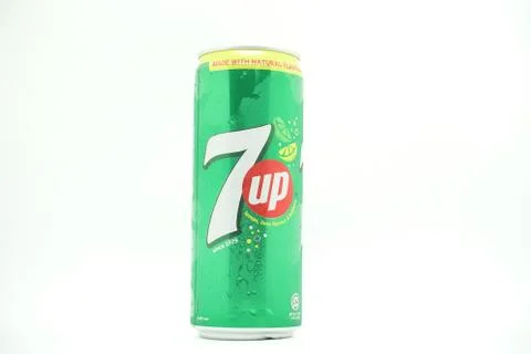A can of 7up drink against isolated on white background Stock Photos