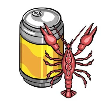 Can of beer with crayfish illustration vector Stock Illustration