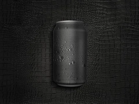 Can of cold beverage on a black leather background Stock Illustration
