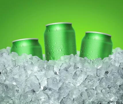 Can of cold beverage, ice cube a of juicy. Summer refreshing drink Stock Photos