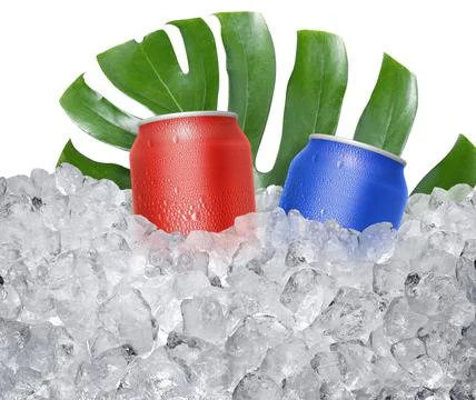 Can of cold beverage, ice cube a of juicy. Summer refreshing drink Stock Photos