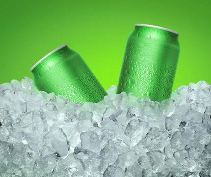 Can of cold beverage, ice cube a of juicy. Summer refreshing drink Stock Photos