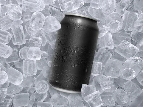 Can of cold beverage, ice cubea of juicy. Summer refreshing drink Stock Photos