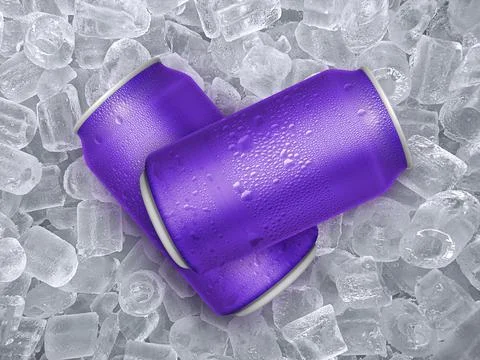 Can of cold beverage, ice cubea of juicy. Summer refreshing drink Stock Photos