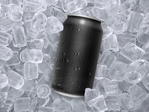 Can of cold beverage, ice cubea of juicy. Summer refreshing drink Stock Photos