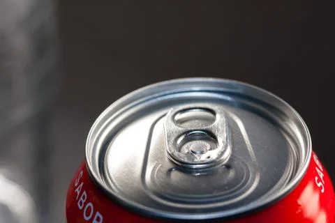 Can of cold soda unopened. Cold soft drinks with excess sugar, closed. Not he Stock Photos