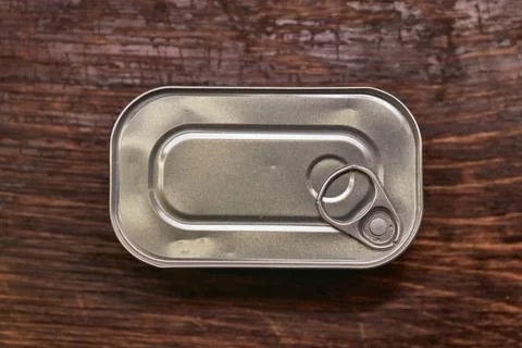 Can of fish or cod liver on a table Stock Photos