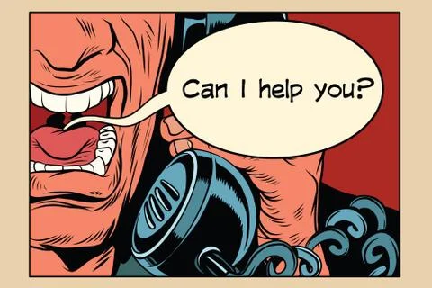 Can i help you Angry man talking on the phone Illustrazione stock